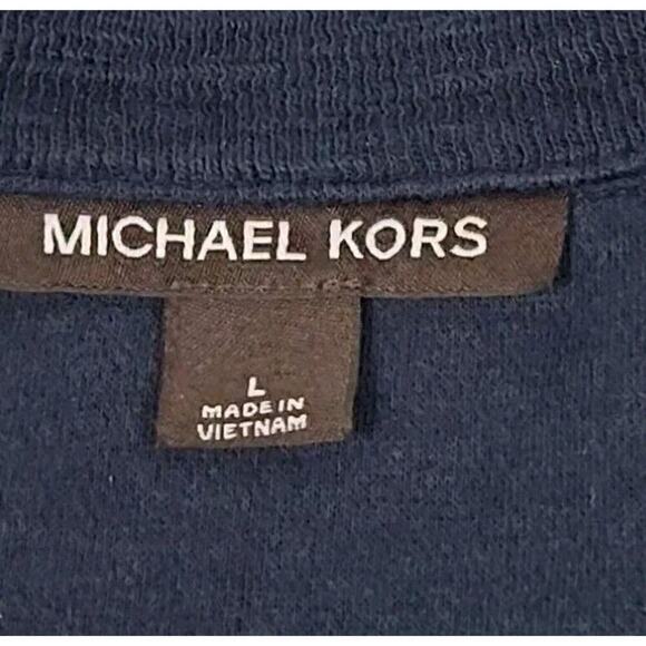 Michael Kors Henley Sweater Size Large Navy Blue Patch Elbows Business Casual - Picture 2 of 7